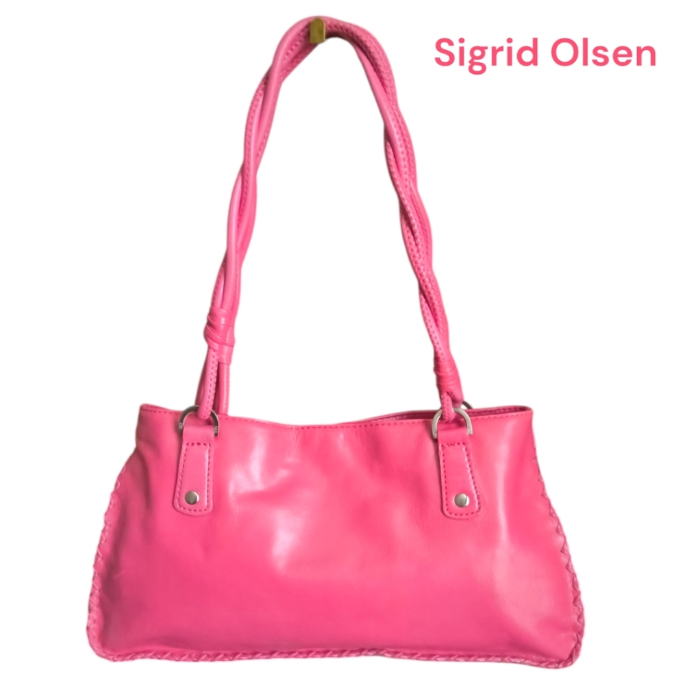 Sigrid Olsen Pink Leather Shoulder Bag with Braided Handles